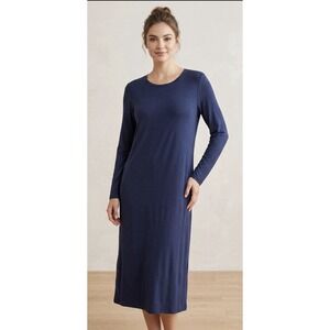 LAKE Nightgown Blue Soft Knit Size Medium Long Sleeve Crewneck Luxury Comfort